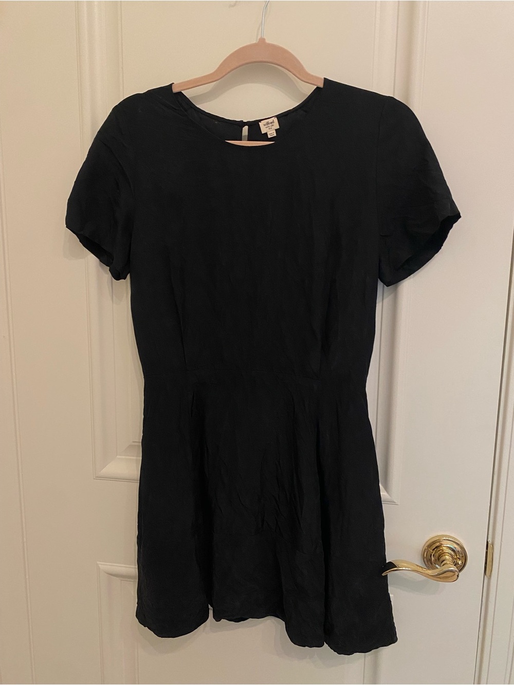 Wilfred Silk Black Short Sleeve Fit-and-Flare Dress